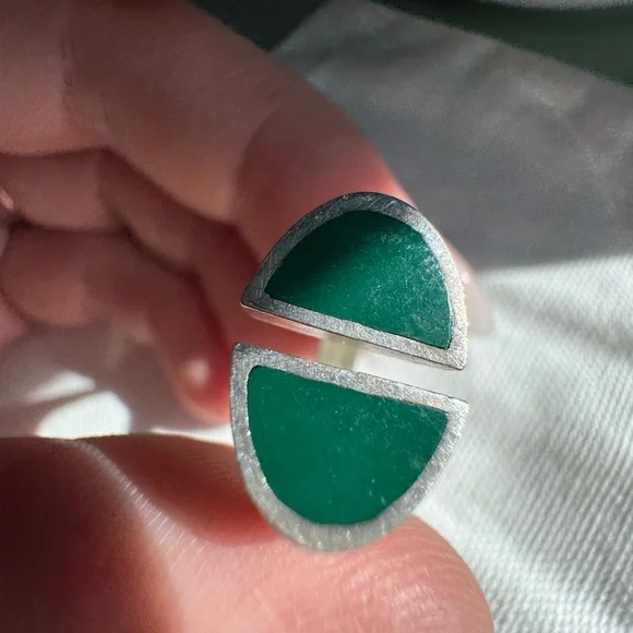 Vintage Sterling silver and jade adjustable size ring - Picture 9 of 14